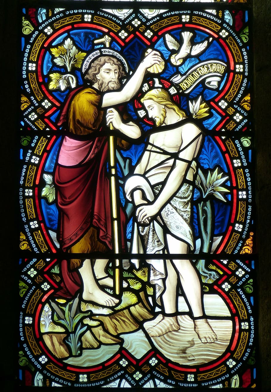 stained glass of John Baptist Jesus Christ, church, window, church window