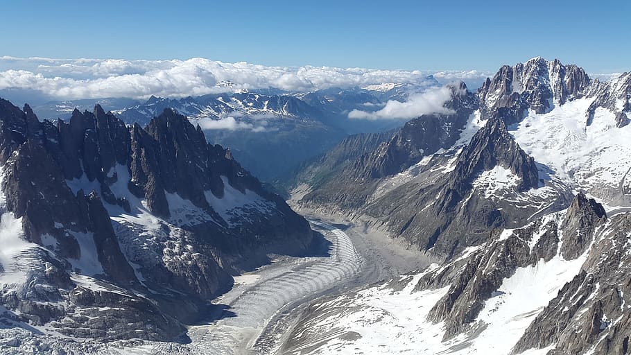 mountains with snow during daytime, Mer De Glace, Glacier, Aiguille Verte