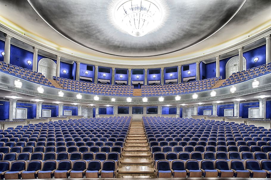 blue theater seats interior, moscow, russia, ballet, theatre
