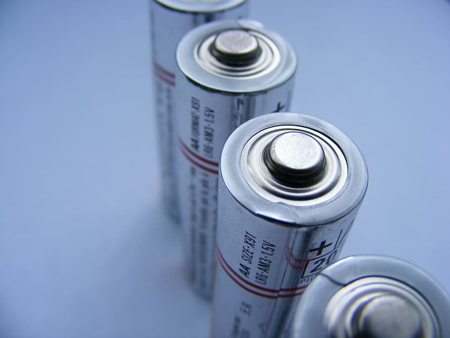 photo of gray batteries on white surface, battery, energy, electric, HD wallpaper