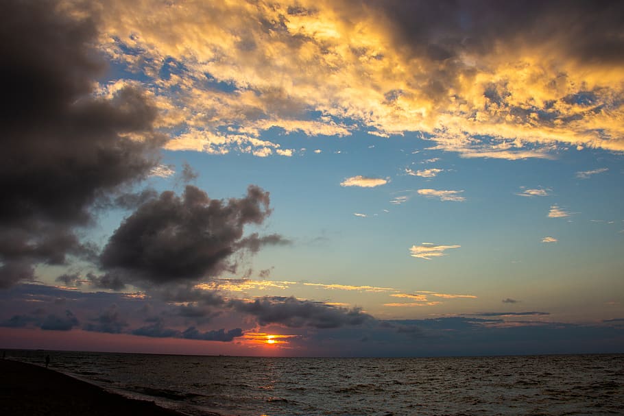 sea, beach, summer, sunset, dawn, clouds, sky, landscape, cloud - sky HD wallpaper