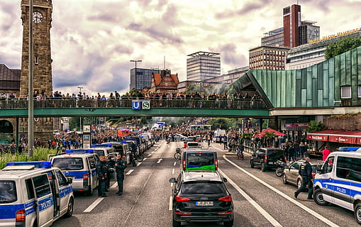 people and vehicles on road, Demonstration, G20, Protest, Crowd HD wallpaper