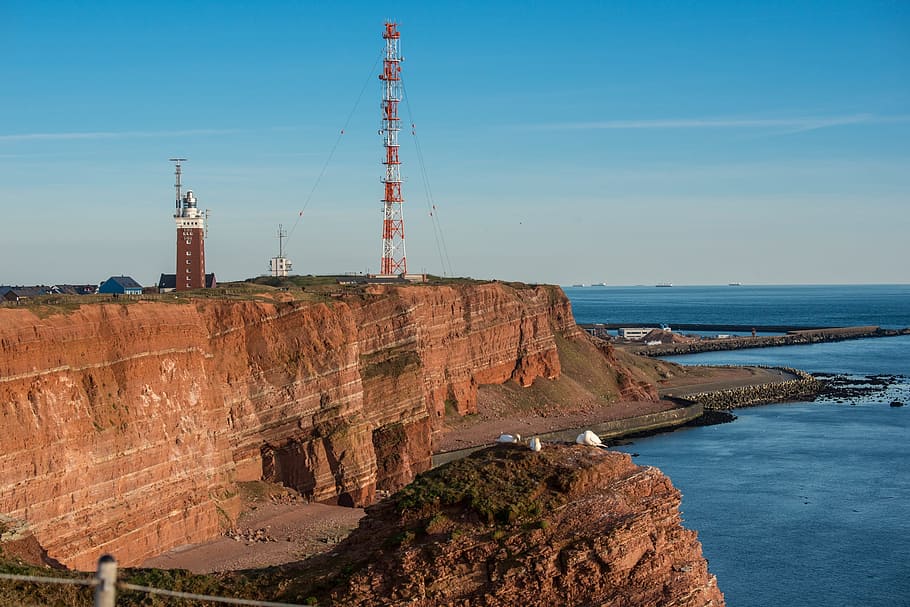 Helgoland, Island, Sea Island, Cliffs, lighthouse, transmission tower, HD wallpaper