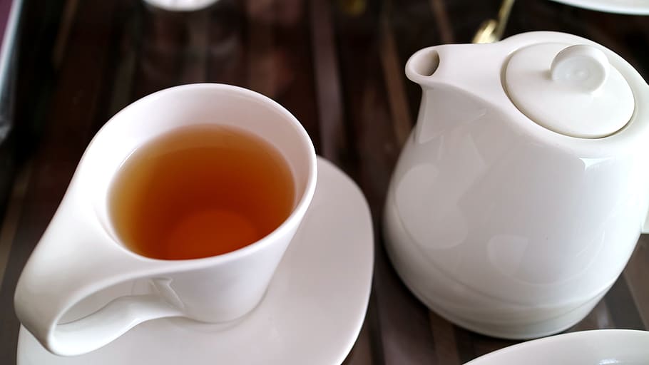 white ceramic mug on saucer beside teapot, oolong, tea set HD wallpaper