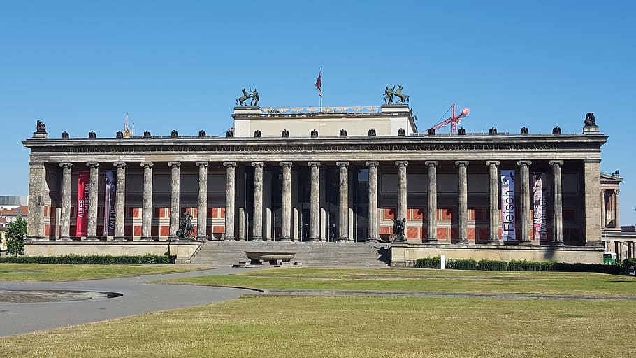 old museum, berlin, architecture, flag, sky, clear sky, government HD wallpaper