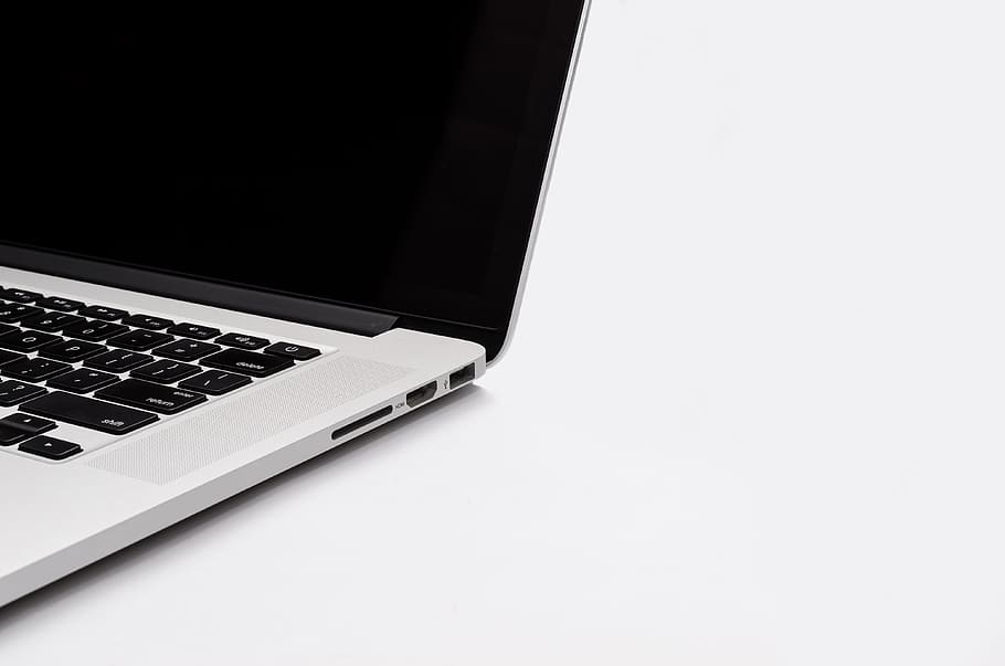 turned-off MacBook Pro, laptop, keyboard, technology, modern HD wallpaper