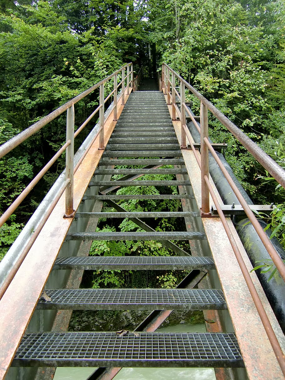 stairs, iron staircase, grid, gradually, metal, emergence, rusted HD wallpaper