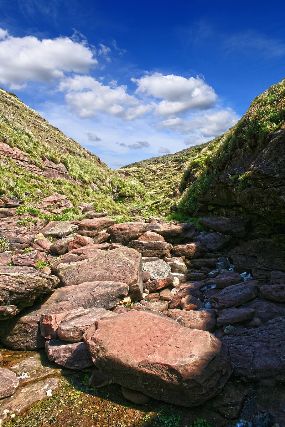 rocks, sky, gully, nature, landscape, sunlight, outdoor, summer HD wallpaper