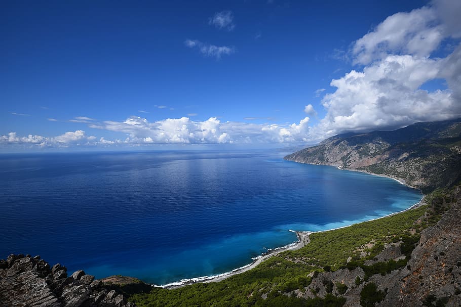 body of water at daytime, clouds, coast, hd wallpaper, horizon HD wallpaper