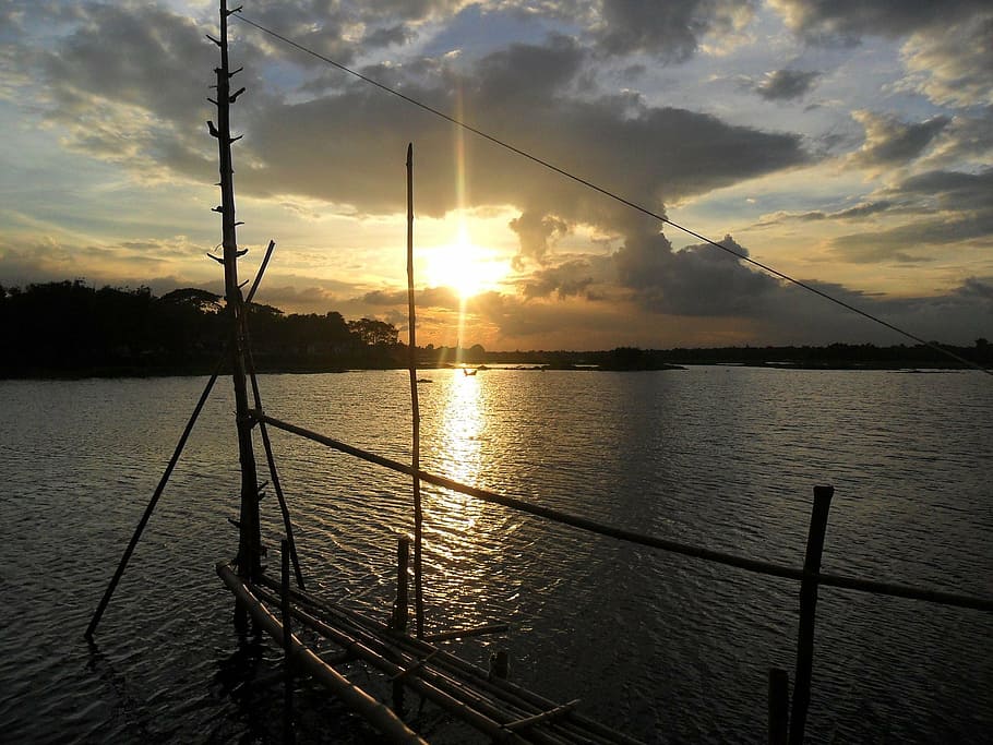 river, sunset, sky, water, landscape, nature, lake, outdoor HD wallpaper