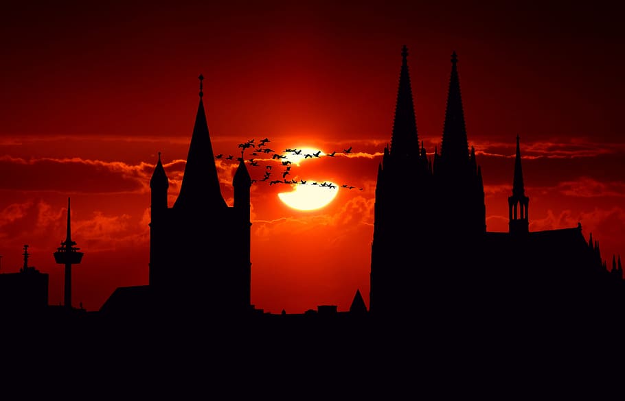 cathedral silhouette under clear sky during daytime, cologne, HD wallpaper