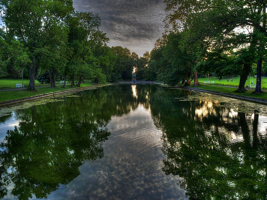 weimar, lake, rest, mirroring, water, nature, sunset, sky, landscape HD wallpaper