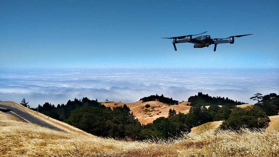 Mavic Pro over the fog around Mt Tamalpais, black drone quadcoper flying on midair HD wallpaper