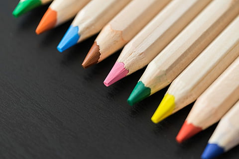 Closeup Selection Of Multi Colored Boll Pint Pens Close Together In A Row  Arrangement In White Background Flat Lay Horizontal Geometric Art Design  Top View Back To School Creativity Concept Stock Photo 