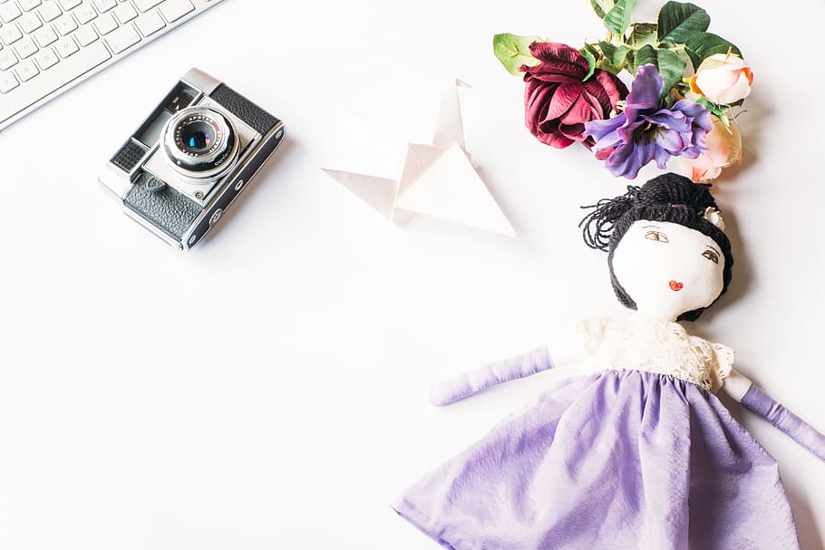 Styled photo with camera and doll, concepts And Ideas, objects HD wallpaper