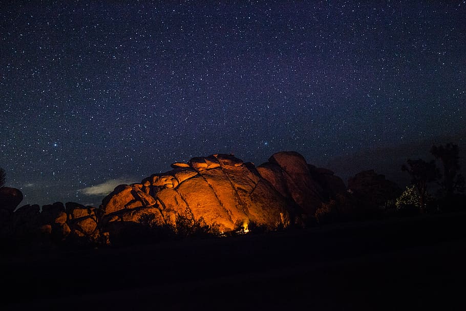 campfire, camping, dark, night, rocks, sky, stars, star - Space HD wallpaper