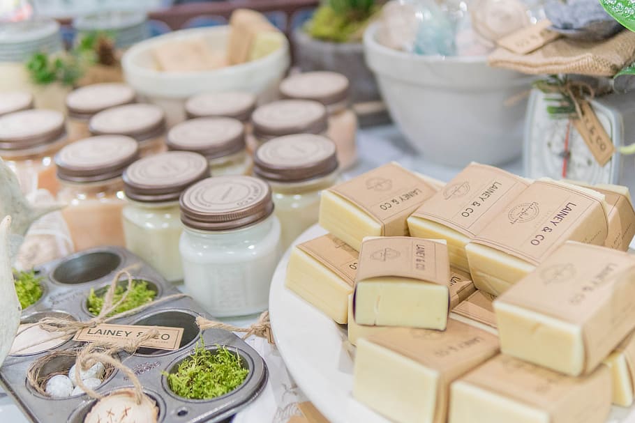 selective focus photography of square beige soap lot, soaps HD wallpaper