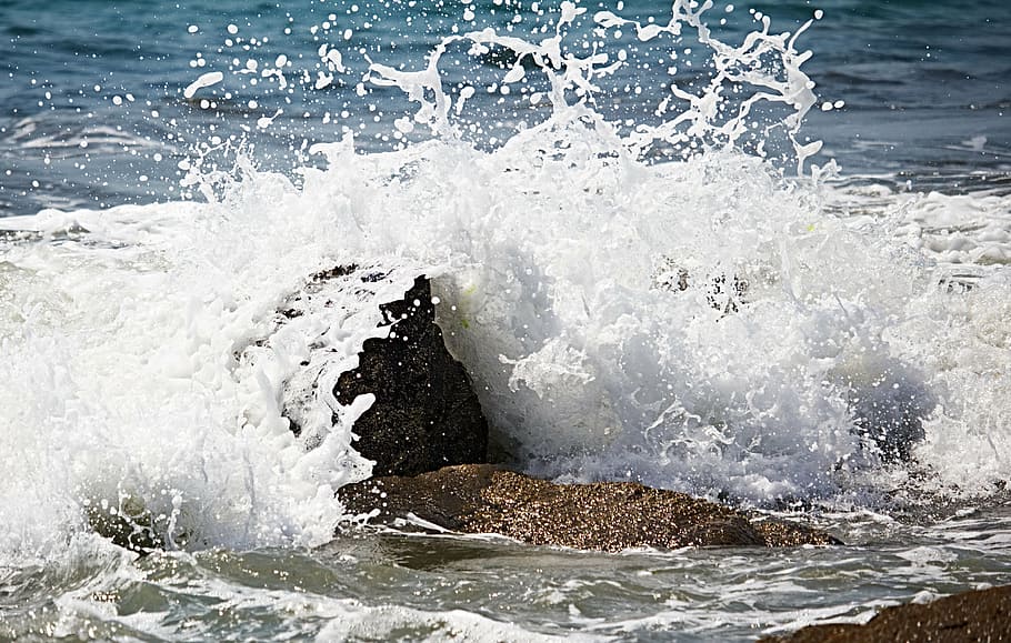 ocean, rocks, waves, splash, beach, coast, sea, outdoor, water HD wallpaper