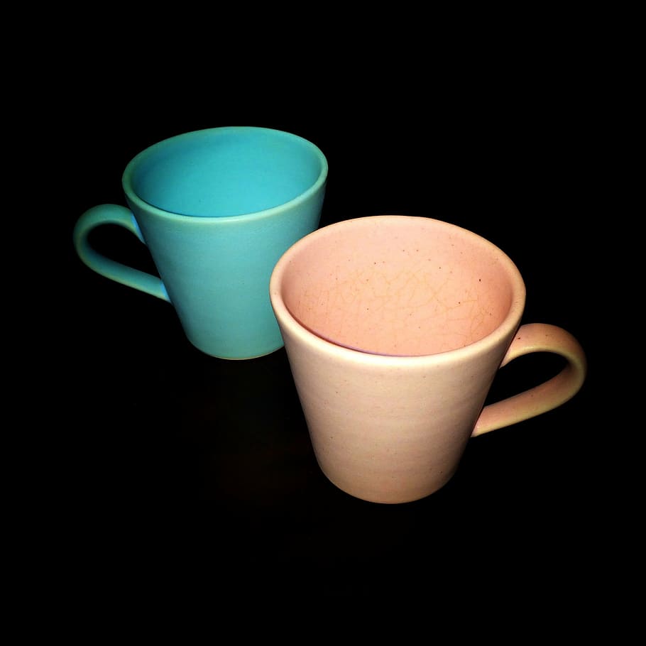 cup, pair, tableware, tea cup, black background, ceramic, drink HD wallpaper