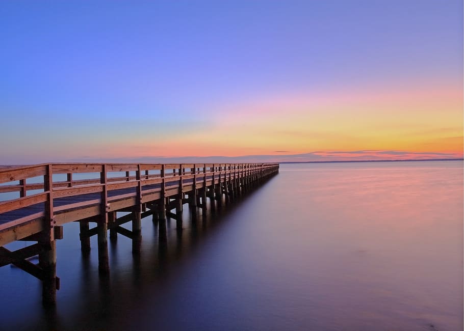 photo of bridge dock during golden hour, sunset, pier, jetty HD wallpaper
