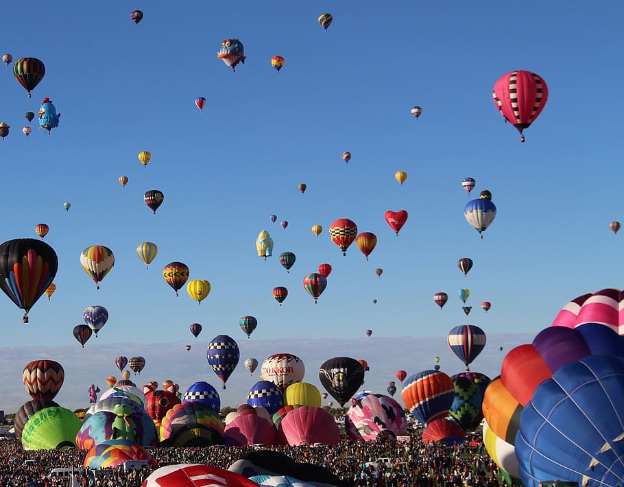 photo of hot air balloons lot, floating, fun, colorful, vehicles