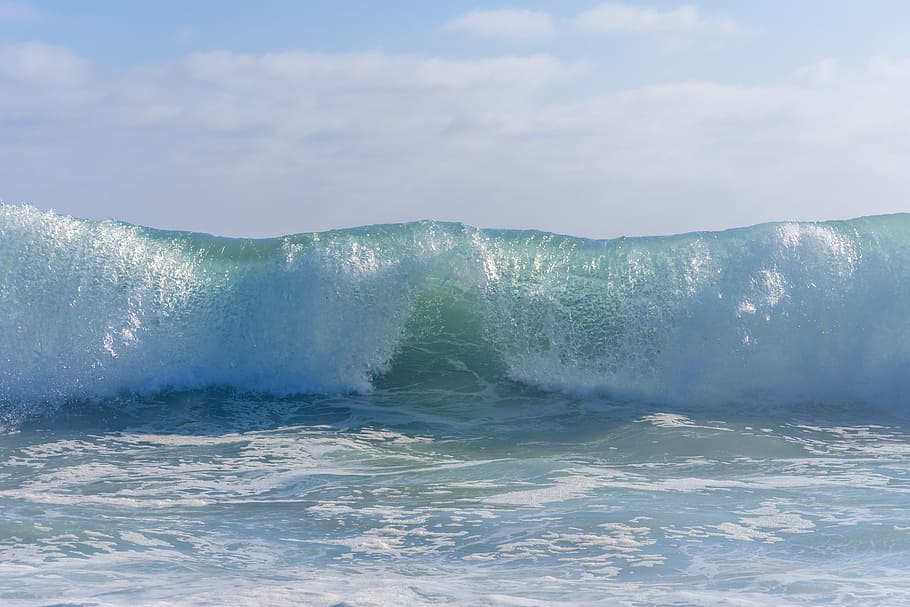 photography of sea wave, ocean, water, sky, wet, tide, flowing HD wallpaper