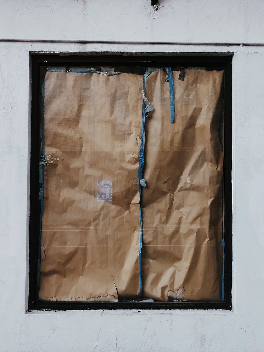 rectangular brown wooden frame, window covered by brown paper HD wallpaper