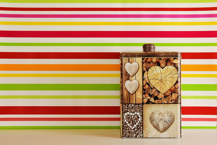 box, tin can, heart, storage, silver, metal cans, cookie jar HD wallpaper