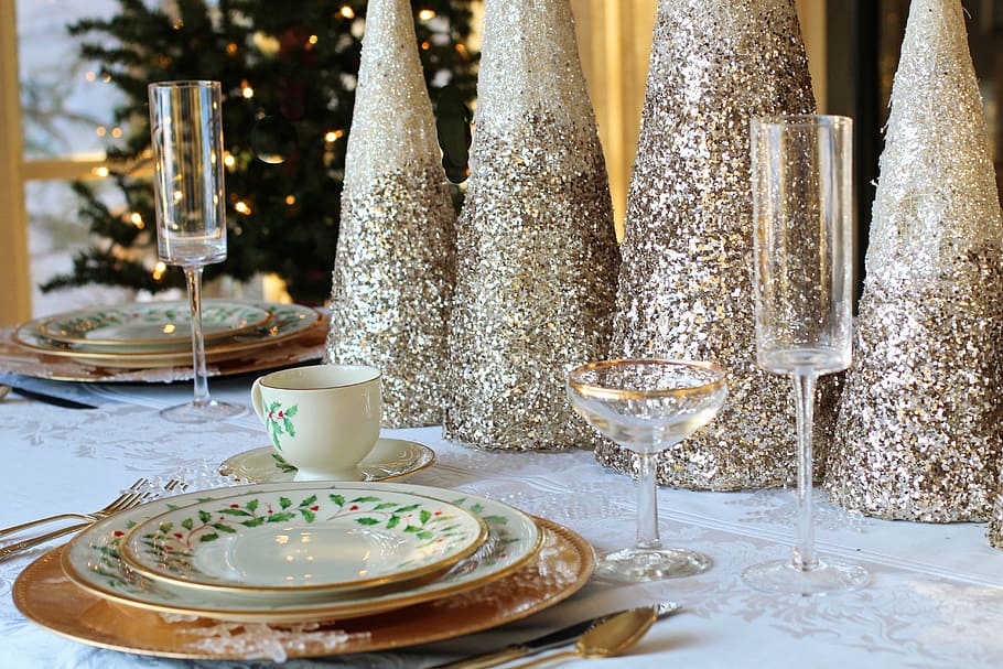 fine dining table setting, christmas dinner, christmas table, HD wallpaper