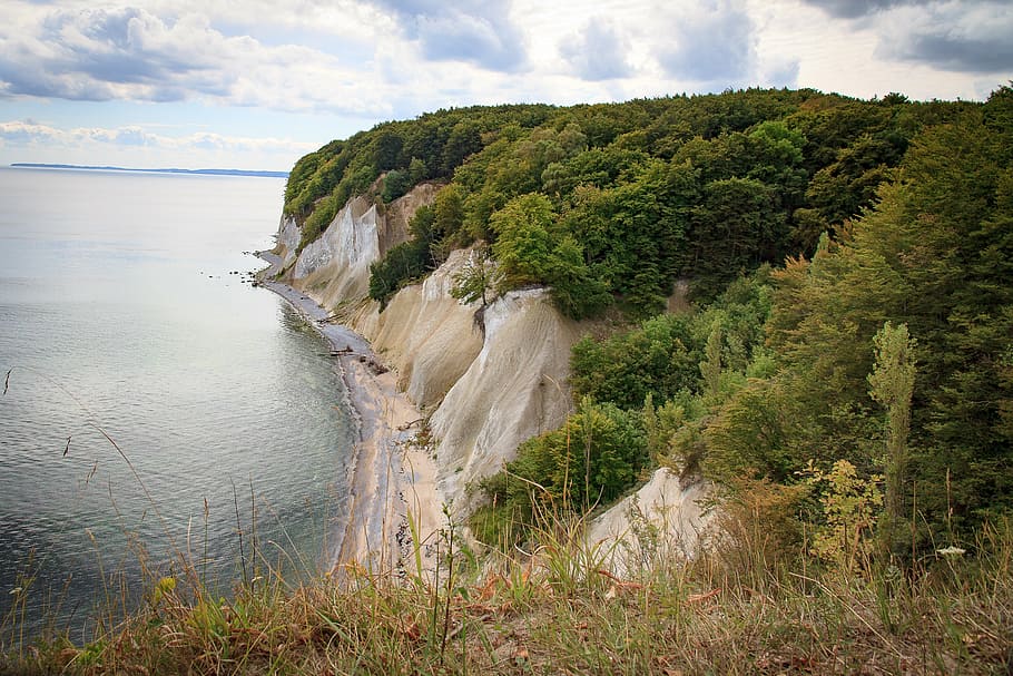 rügen, white cliffs, water, chalkboard, baltic sea, germany HD wallpaper