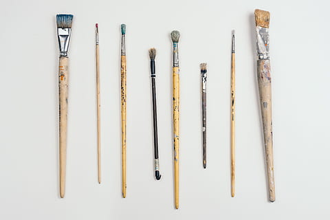 Paint brushes on grey background, objects, paintbrush, equipment HD wallpaper