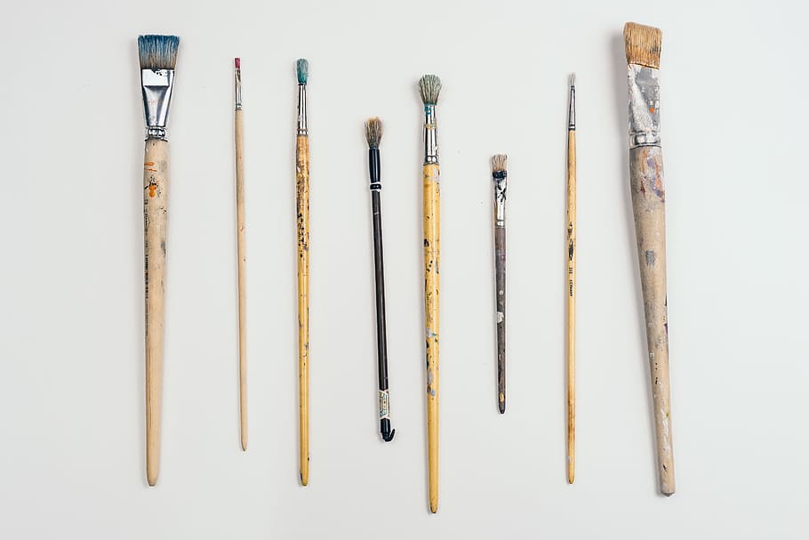 Paint brushes on grey background, objects, paintbrush, equipment