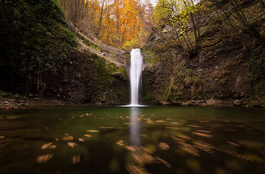 Low Angle Photo of Waterfalls Surrounded by Trees, daylight, environment HD wallpaper