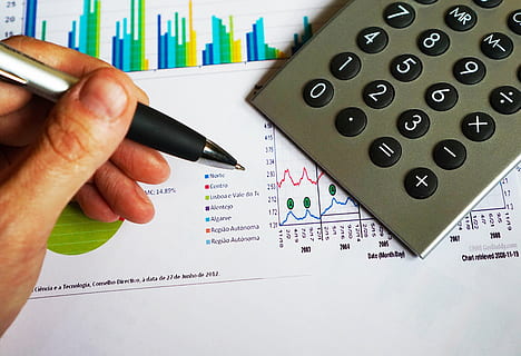 person holding silver pen, office, calculator, computation HD wallpaper