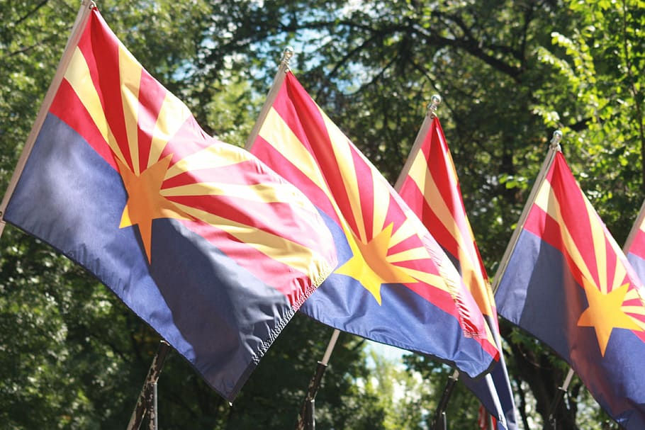 Flag, Arizona, State, Phoenix, Red, Blue, gold, southwest, outdoor HD wallpaper