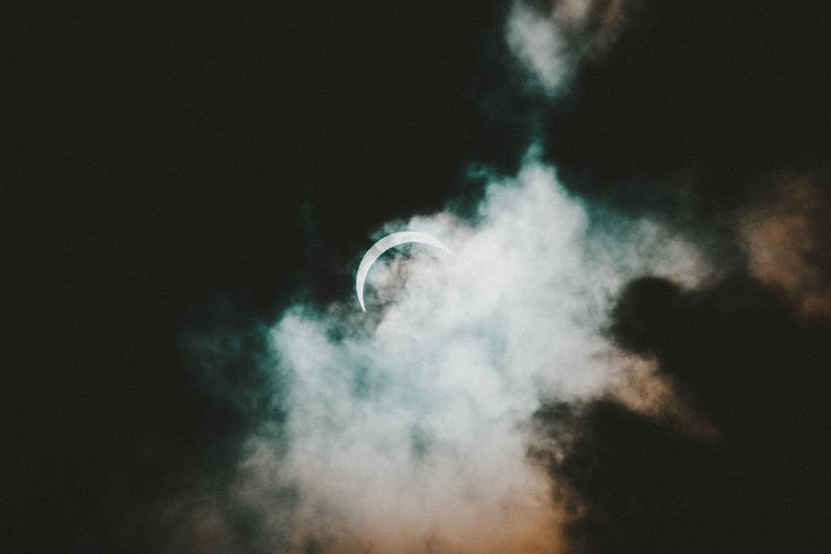 Hd Wallpaper Half Moon Hiding Behind White And Black Clouds Crescent Moon Wallpaper Flare