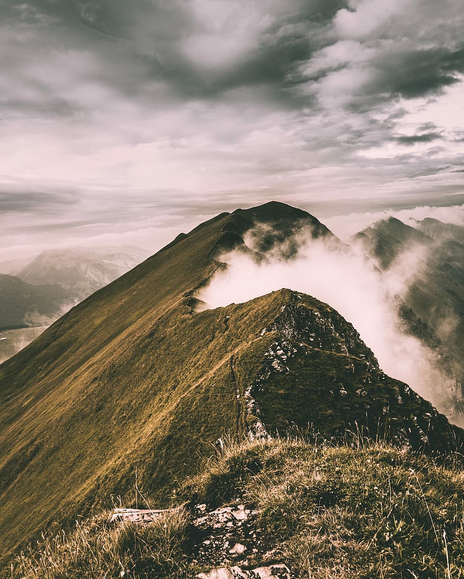 Brienzergrat hike, bird's eye photography of mountain with fogs HD wallpaper