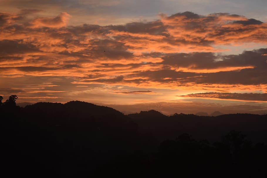 sky, clouds, landscape, nature, sunset, mountains, twilight HD wallpaper