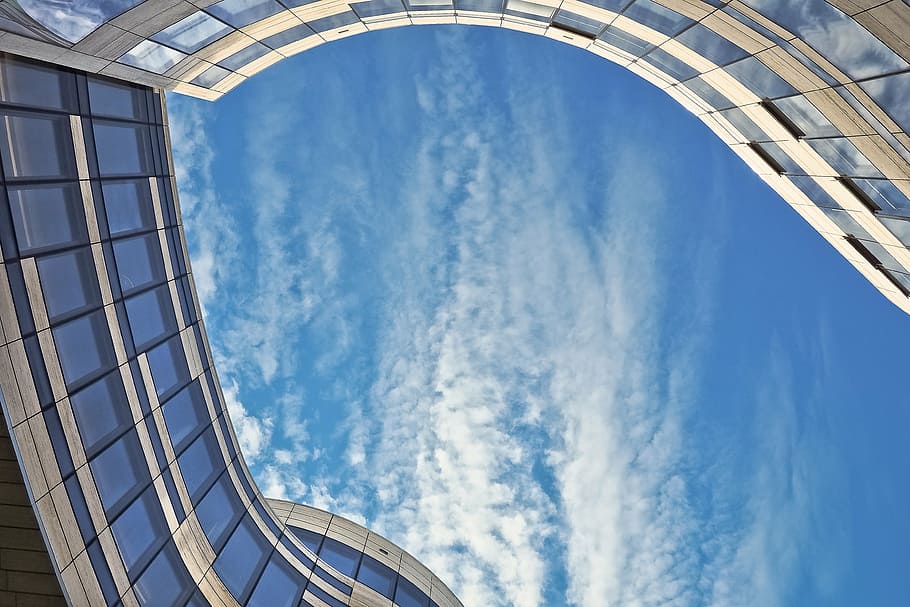 worms eye view of building, architecture, modern, skyscraper HD wallpaper