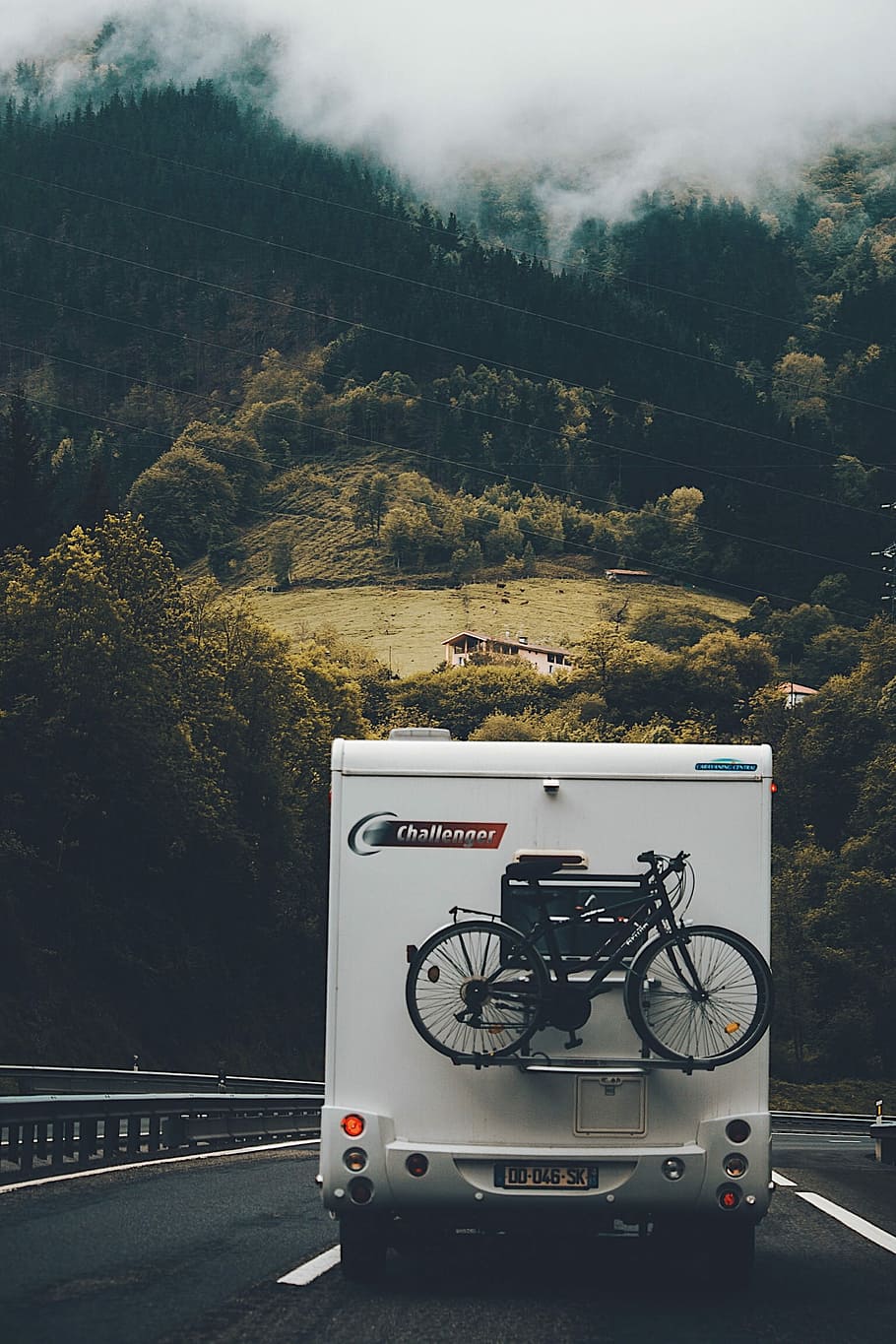 bike fixed on the back of the truck, caravan, mountain, tree HD wallpaper