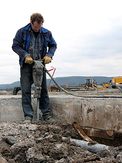man holding jackhammer during daytime, construction, equipment HD wallpaper