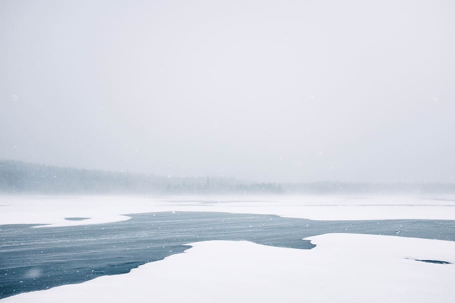 frozen, river, lake, ice, winter, cold, snowing, season, water, HD wallpaper