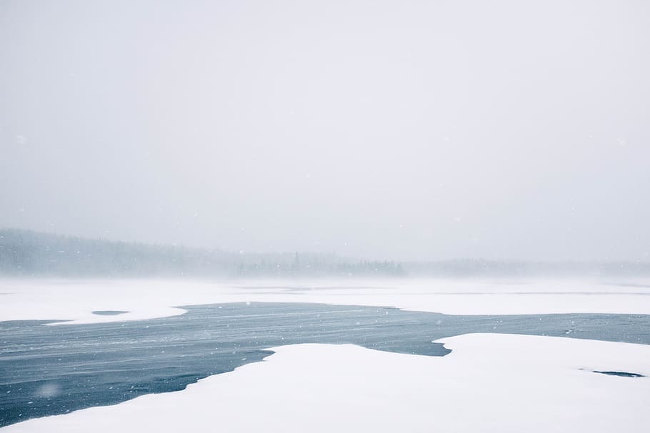 frozen, river, lake, ice, winter, cold, snowing, season, water HD wallpaper