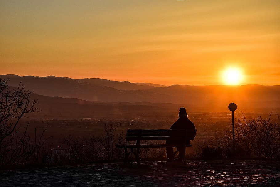 sunset, dzhendem tepe, man, sky, beauty in nature, water, silhouette HD wallpaper