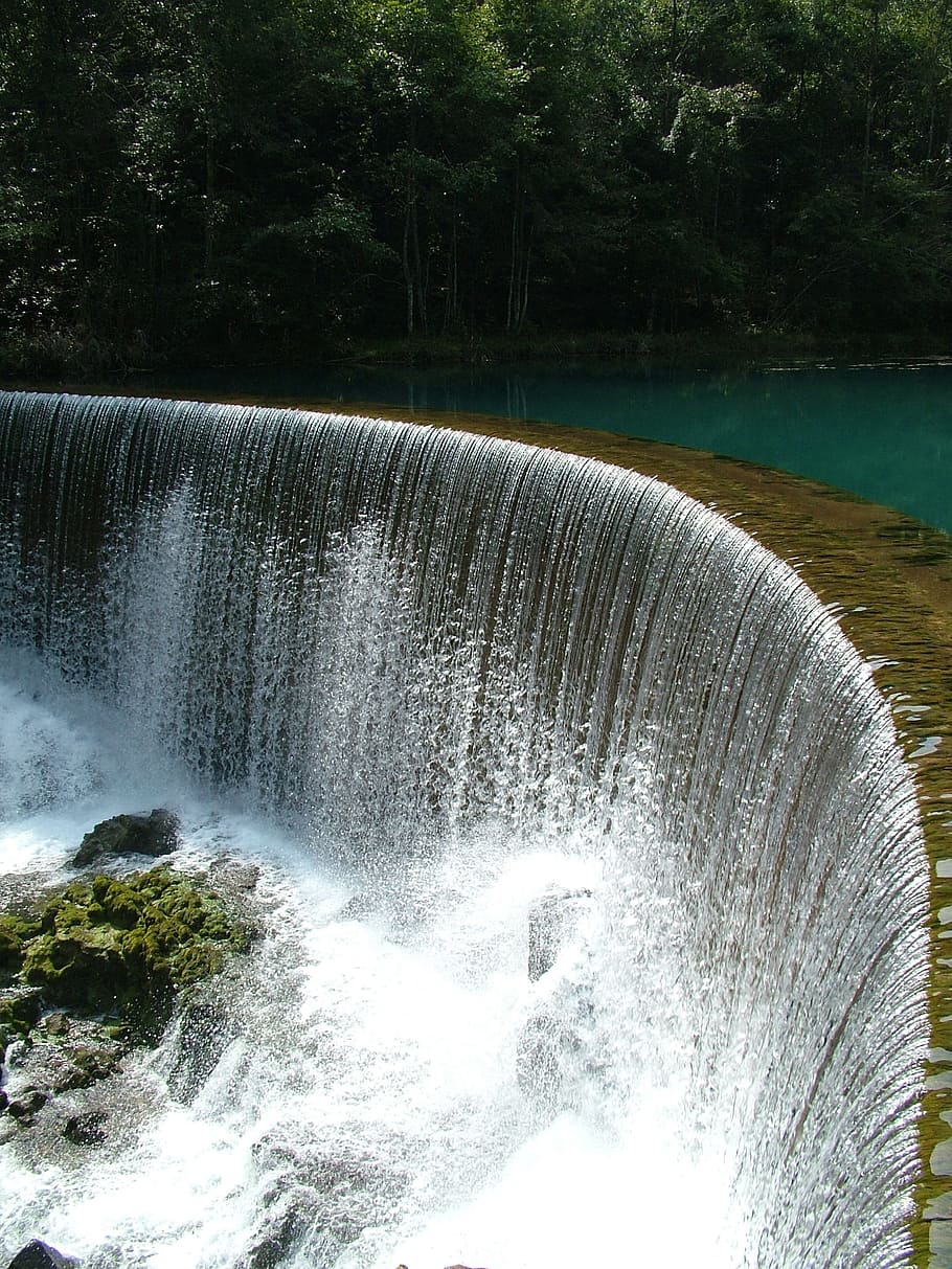 water fall, forest, clear, river, tree, flowing water, scenics - nature HD wallpaper