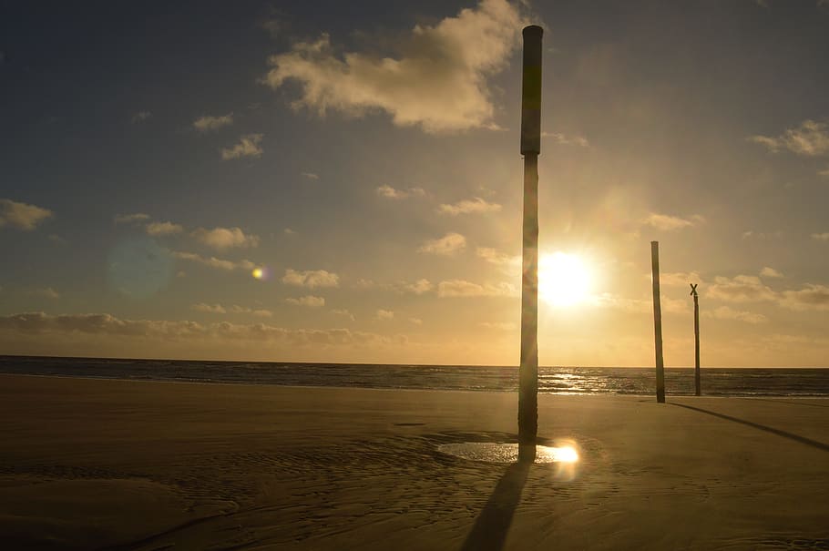 Sunset, Sea, Ocean, Beach, abendstimmung, clouds, sky, nature HD wallpaper