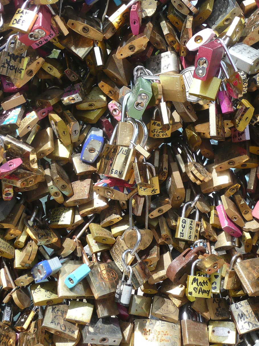 paris, love locks, love symbol, padlocks, promise, france, bridge, HD wallpaper
