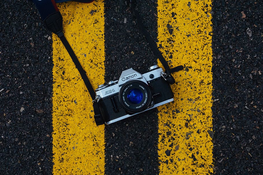 camera, canon, lens, slr, yellow, camera - photographic equipment HD wallpaper