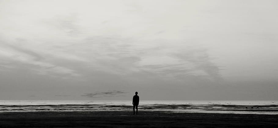 silhouette of person standing person near water, world, human HD wallpaper