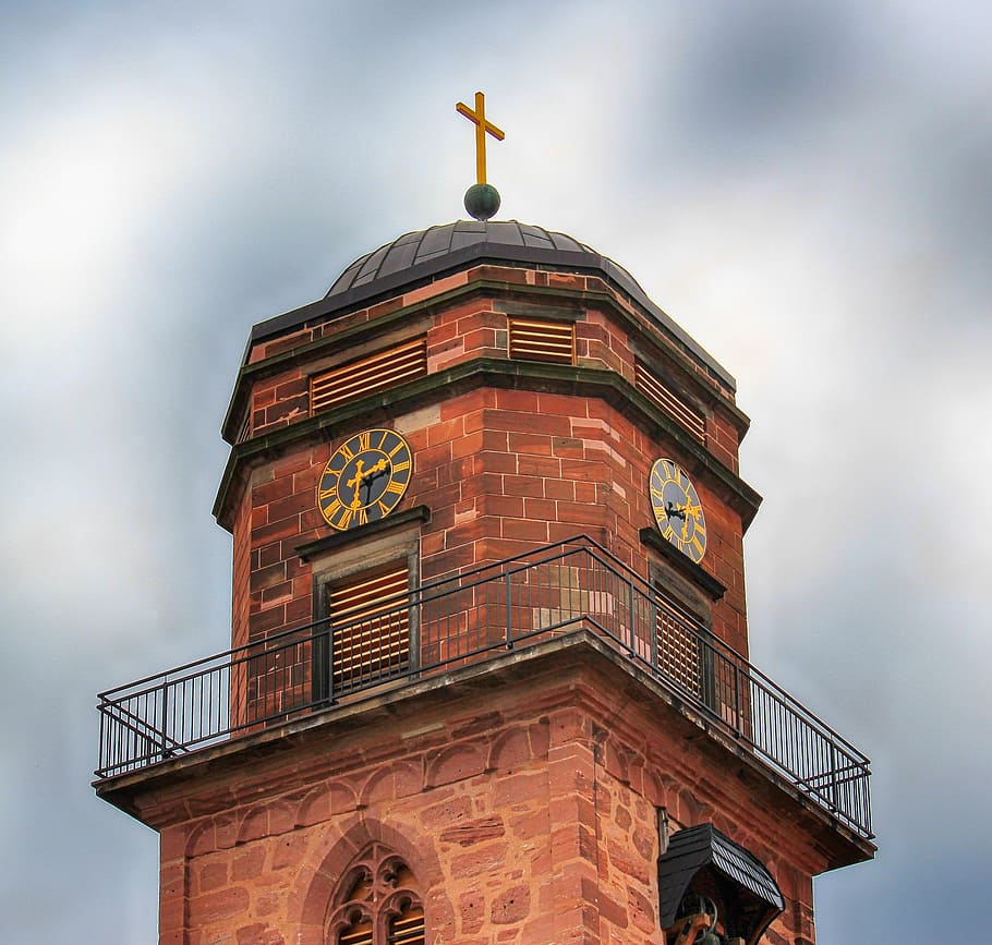 tower, bell tower, church, clock, digits, dial, pointer, gold HD wallpaper